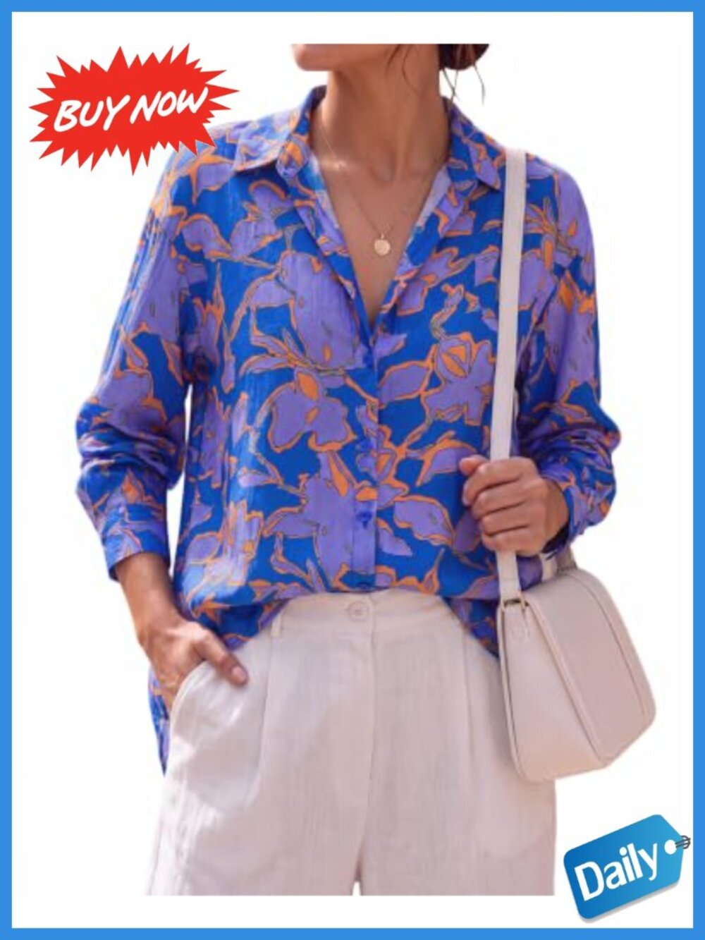 Womens Floral Polka Dot Button Down Blouse Long Sleeve V Neck Work Top